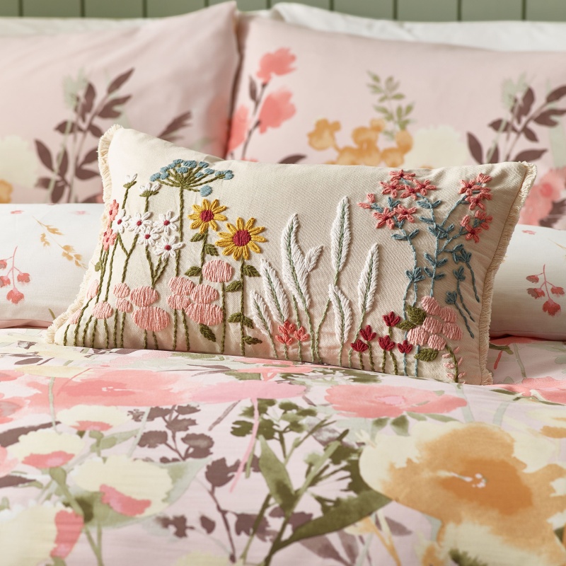 Catherine Lansfield Countryside Floral Filled Cushion 30x50cm - Natural