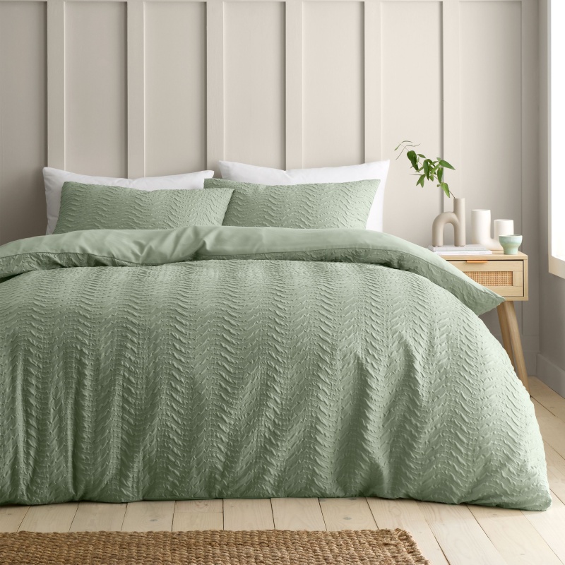 Catherine Lansfield Green Heatset Wave Duvet Set - Mint - King