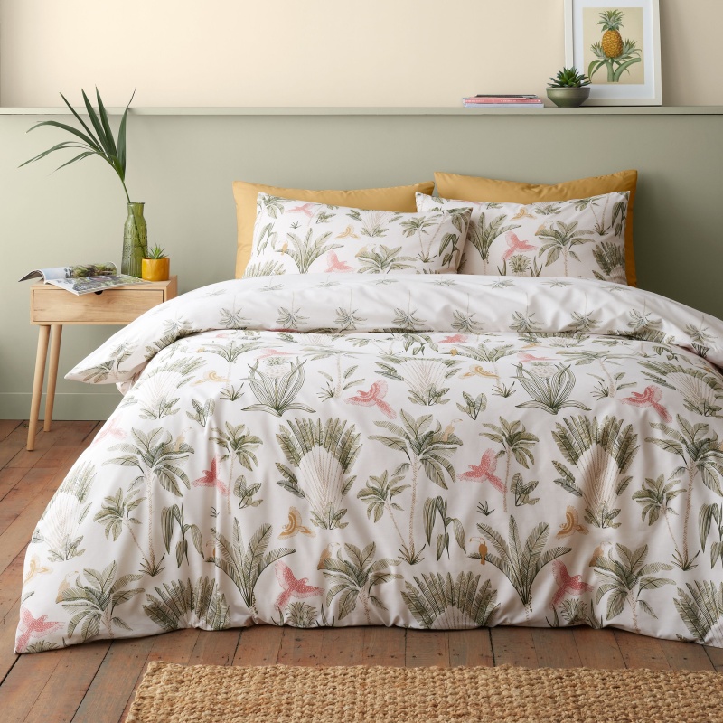 Catherine Lansfield Paradiso Palm Duvet Set - Natural - Super King