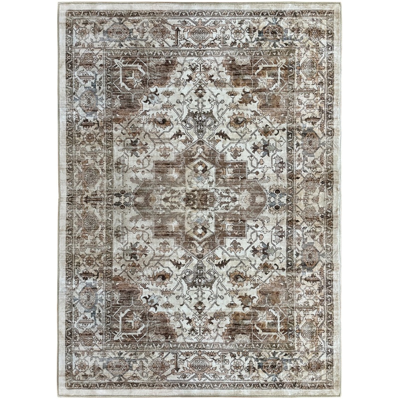 Downtown Silk Road Keshan Washable Rug - Cream/Brown