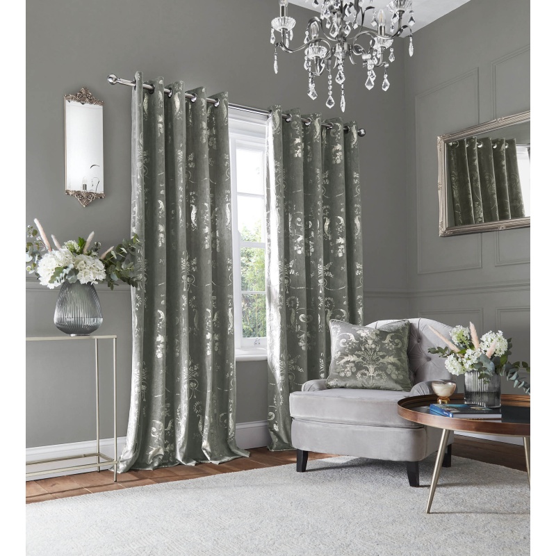 Laura Ashley Josette Eyelet Curtains - Metallic Steel