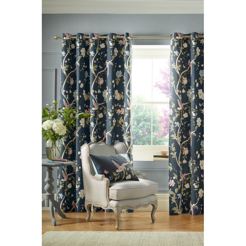 Laura Ashley Summer Palace Eyelet Curtains - Midnight