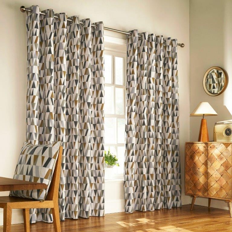 Furn Reno Geometric Eyelet Curtains - Charcoal/Gold