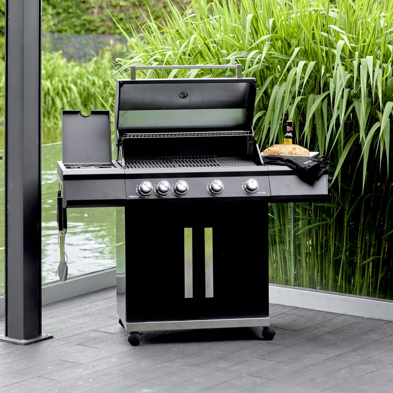 Grillstream Grillstream Stealth 4 Burner Hybrid Gas & Charcoal Barbecue with Side Burner - Matt Black