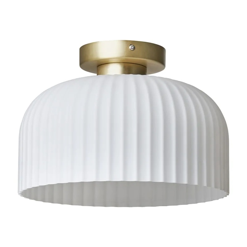 BHS Binita Glass Ribbed Flush Light - Opal & Brass