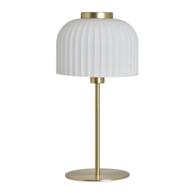 BHS Binita Glass Ribbed Table Lamp - Opal & Brass