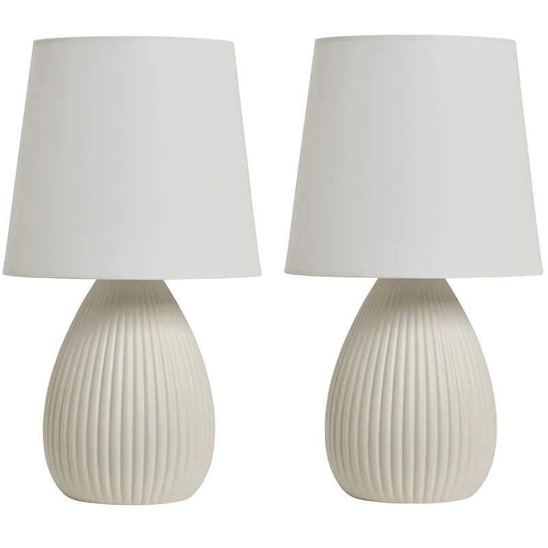 BHS Freya Teardrop Ceramic Table Lamp Pack Of 2 - Cream