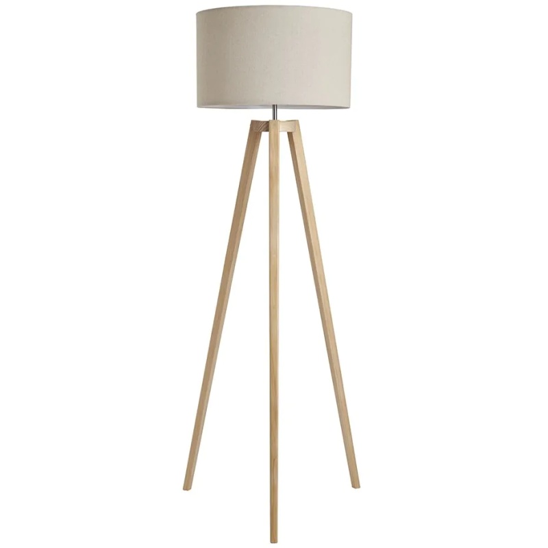 BHS Keeley Wooden Tripod Floor Lamp - Oak / Natural