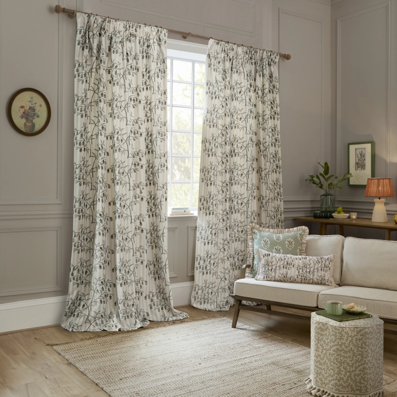 Sanderson Chinese Lanterns Pencil Pleat Curtains - Linen