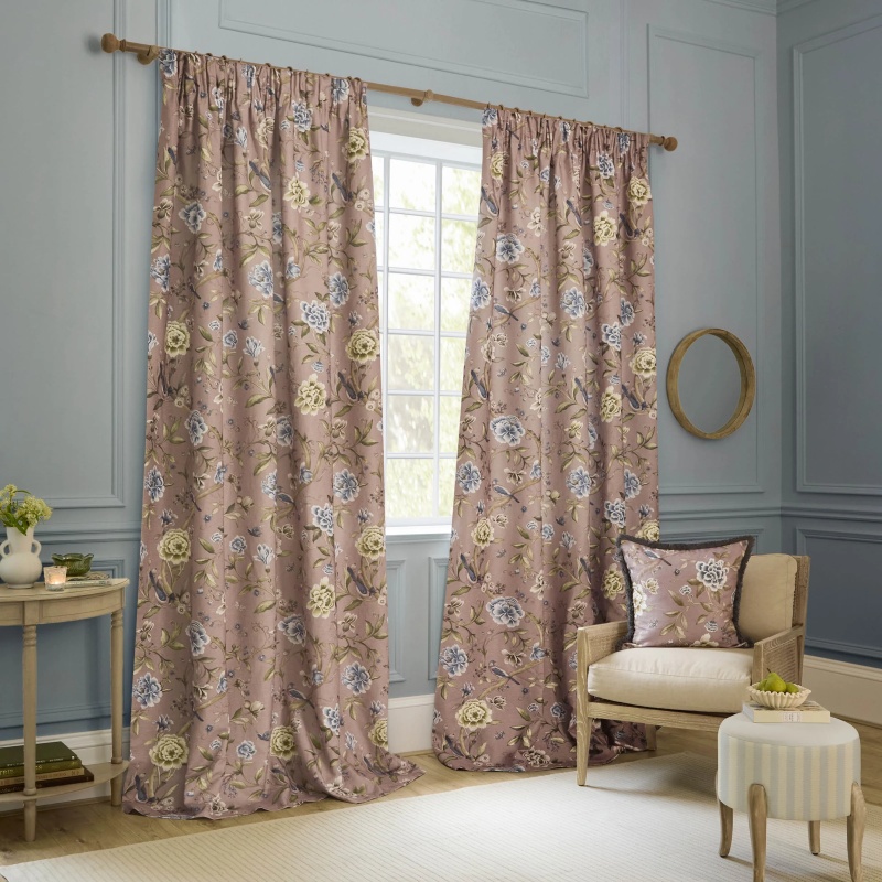 Sanderson Porcelain Garden Pencil Pleat Curtains - Blush