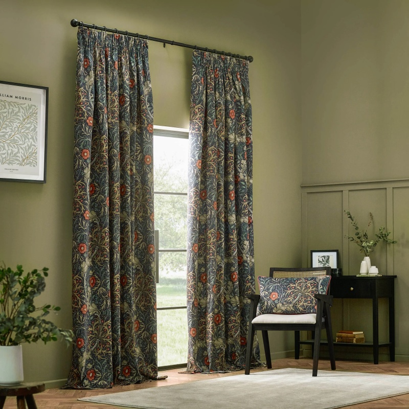 Morris & Co Seaweed Pencil Pleat Curtains - Indigo