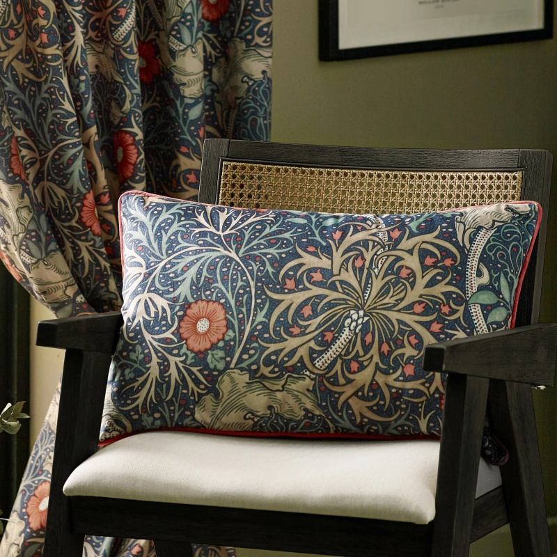 Morris And Co Indigo Seaweed Feather Rich Cushion 40X60cm