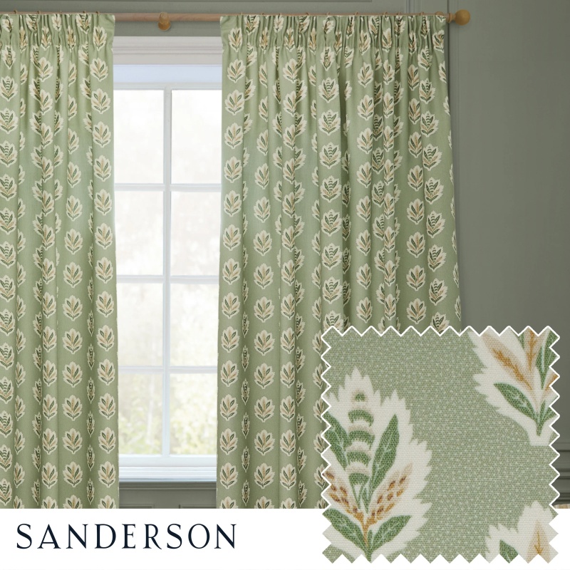Sanderson Sessile Leaf Pencil Pleat Curtains - Sage