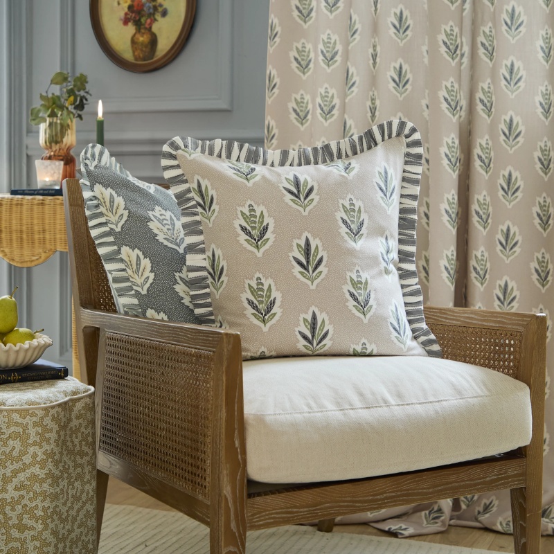 Sanderson Sanderson Sessile Leaf Ruffle Feather Rich Cushion 50cm - Flax