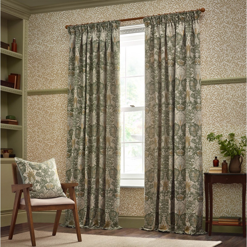 Morris And Co Light Snakeshead Pencil Pleat Curtains - Sunflower/Stone - 228Cm X 228Cm