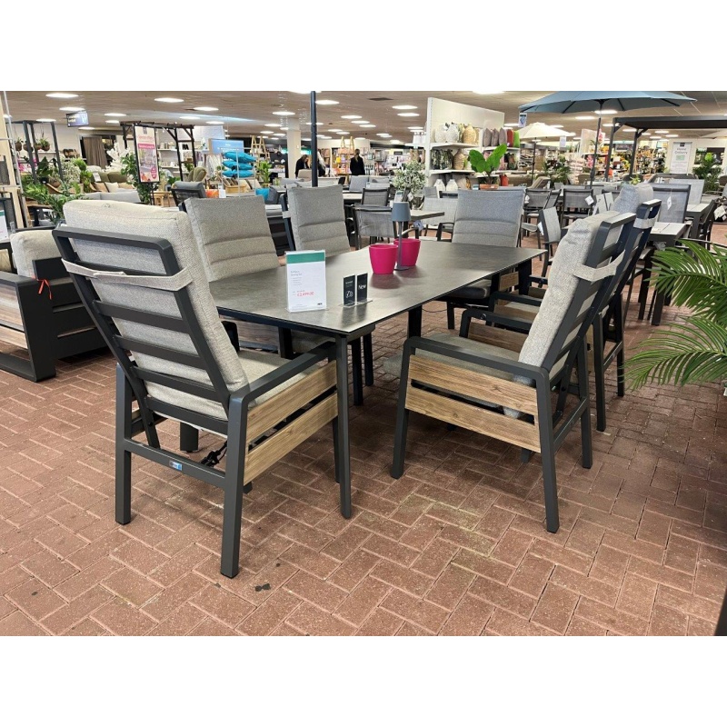 Norfolk Leisure Norfolk Leisure Antigua 6 Seat Reclining Dining Set - Grey/Wood Effect