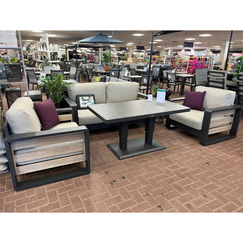 Norfolk Leisure Norfolk Leisure Antigua Lounge Set With Adjustable Table - Grey/Wood Effect