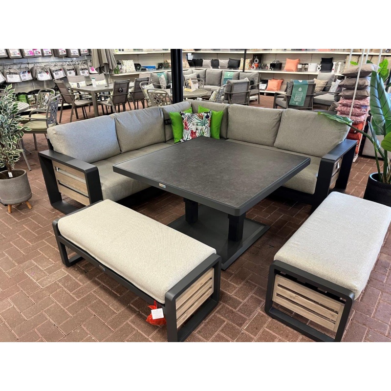 Norfolk Leisure Norfolk Leisure Antigua Corner Set With Adjustable Table - Grey/Wood Effect