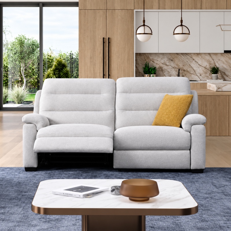 HTL Nelson 2 Seater Leather Sofa With 2 Power Recliners & Lumbar Support