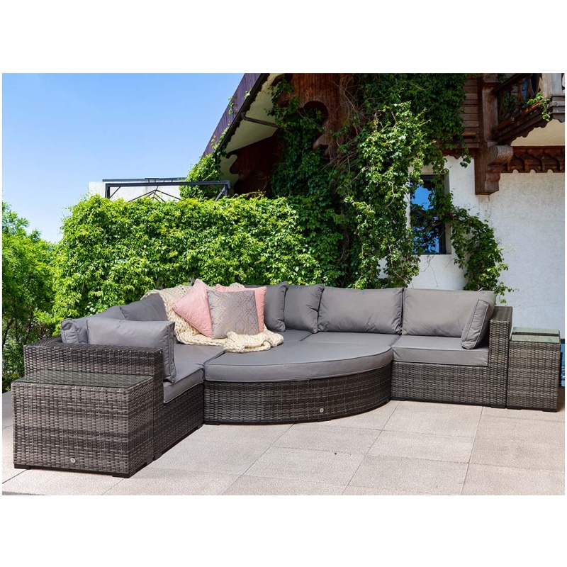 Signature Weave Signature Weave Jessica Corner Set With Pouf & End Tables - Grey