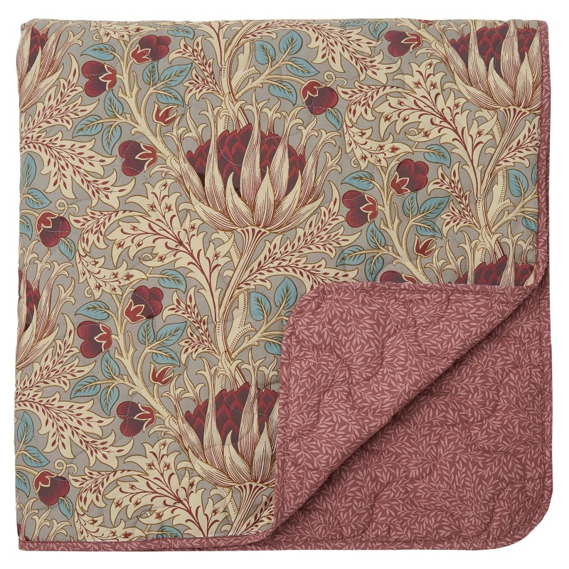 Morris & Co Artichoke Bedspread - Dove Grey & Wine