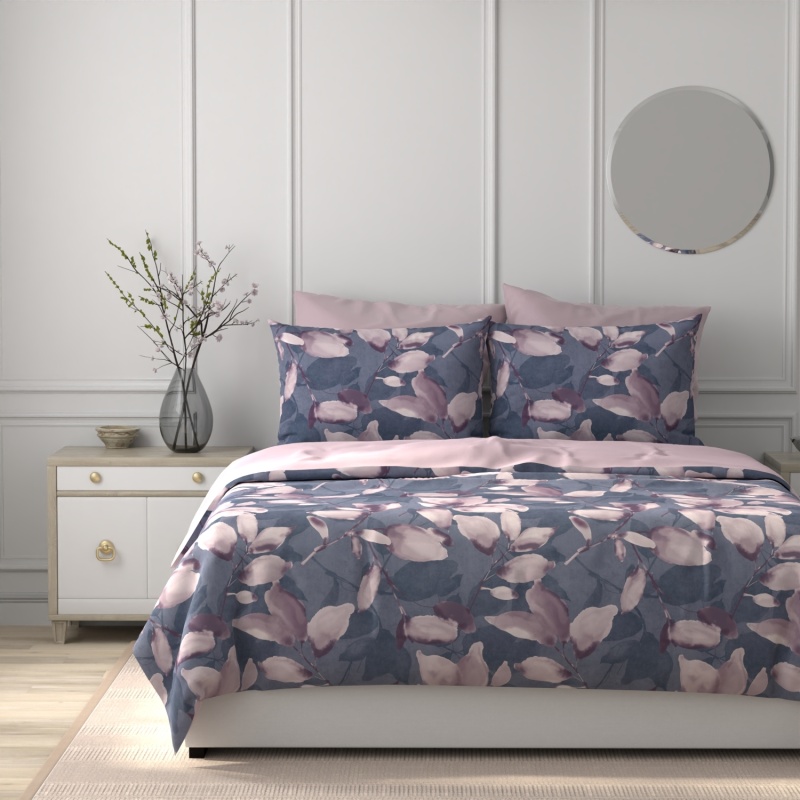 Simply Home Inky Leaves Duvet Set - Blue & Pink