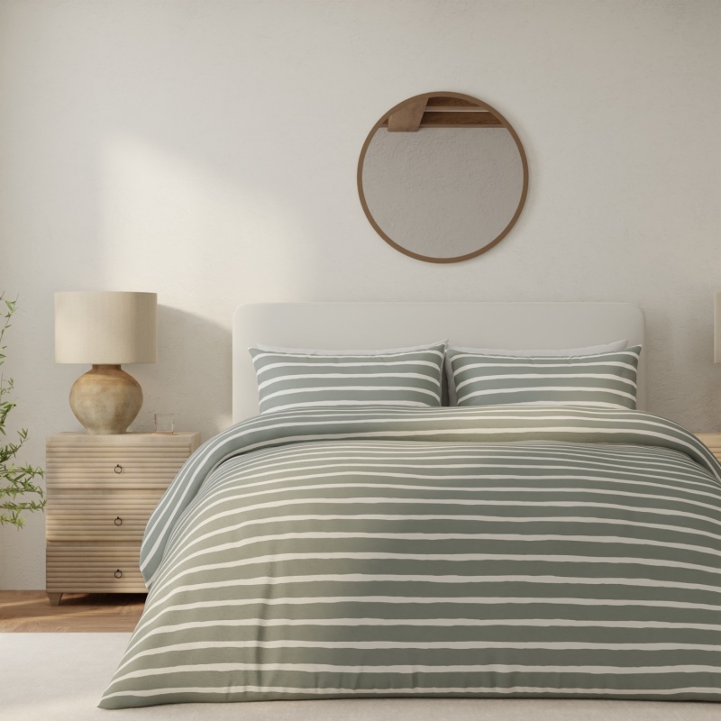 Vantona Drawn Stripe Duvet Set - Sage