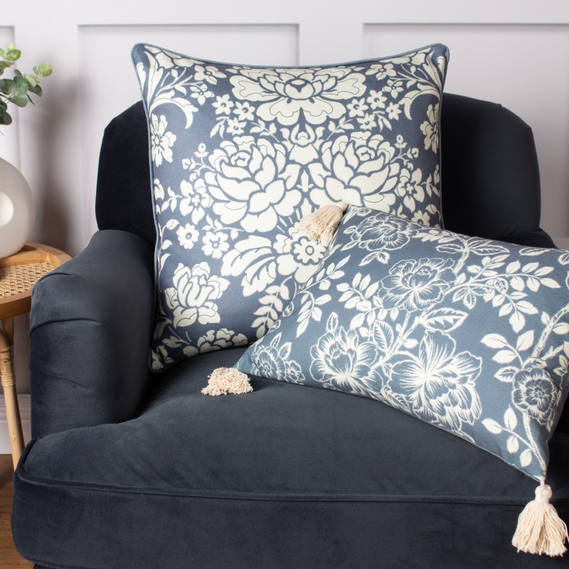 Paoletti Melrose Floral Cushion 50cm - Blue