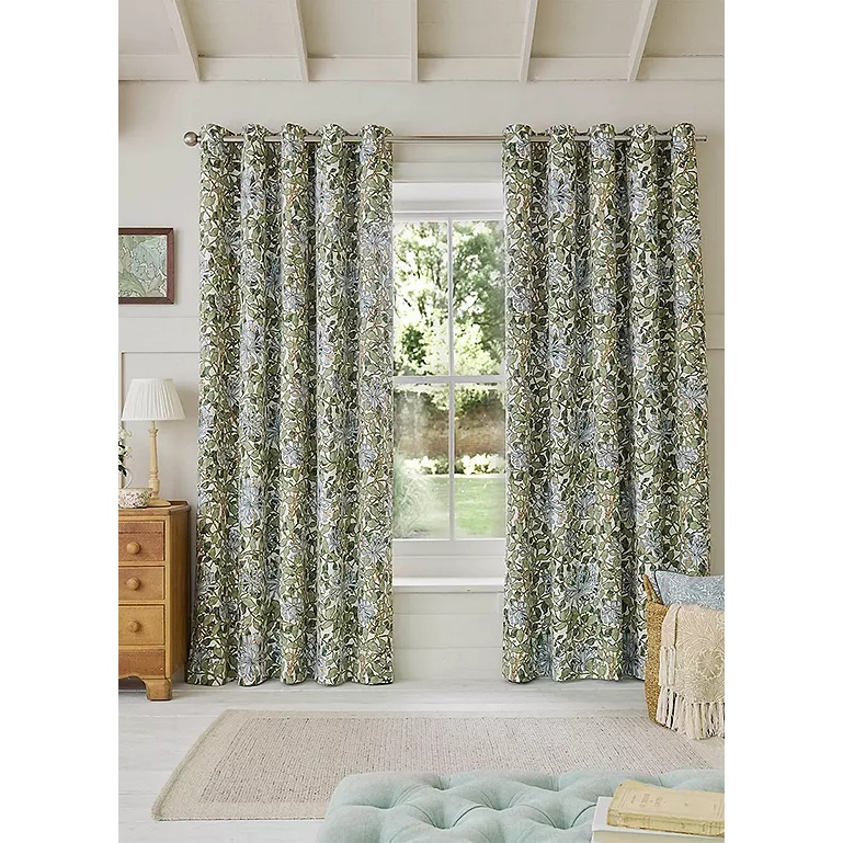 William Morris at Home Honeysuckle Blackout Eyelet Curtains -Blue - W 90 x D 72