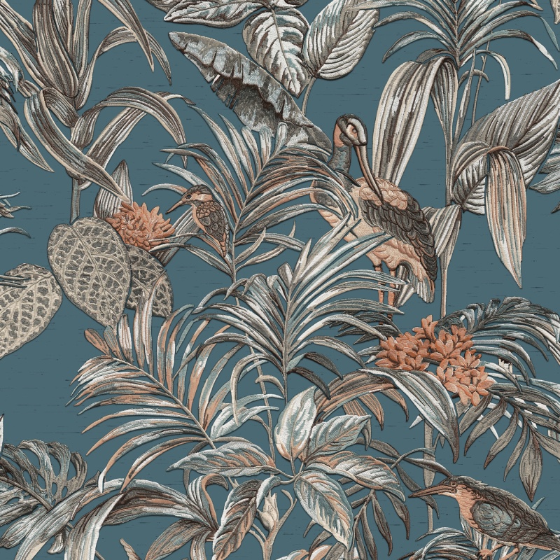 DID Bird of Paradise Wallpaper - Dark Blue & Silver