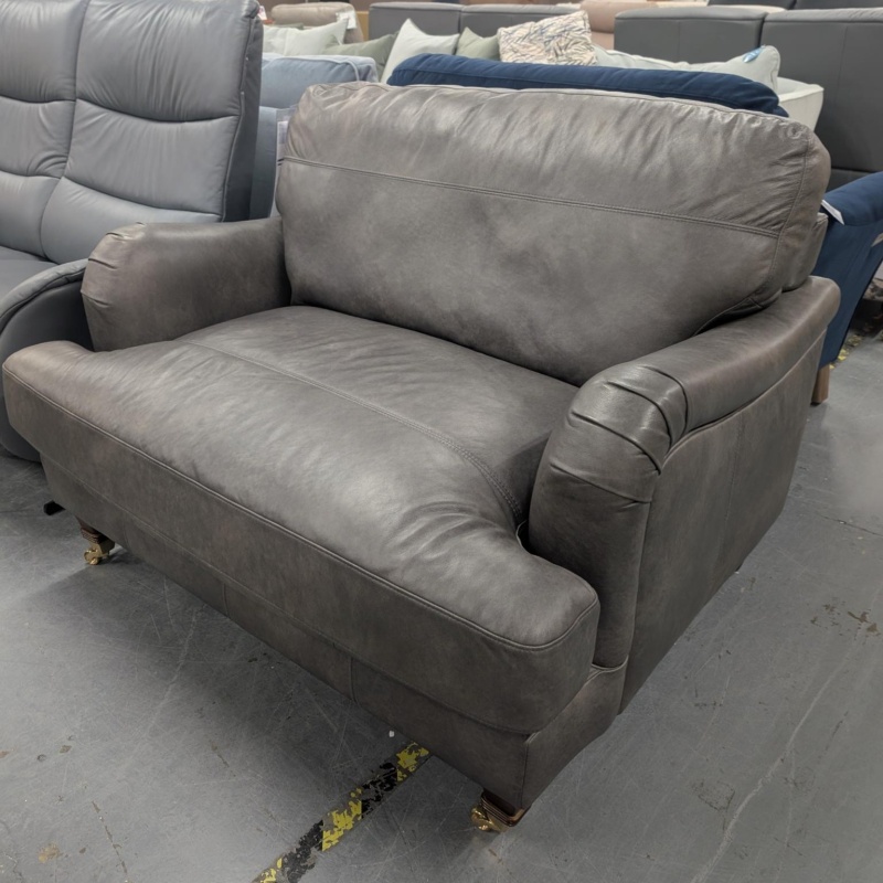 Buoyant Upholstery Lorelai Leather Love Chair - Napoli Grigo with Antique Brass Feet