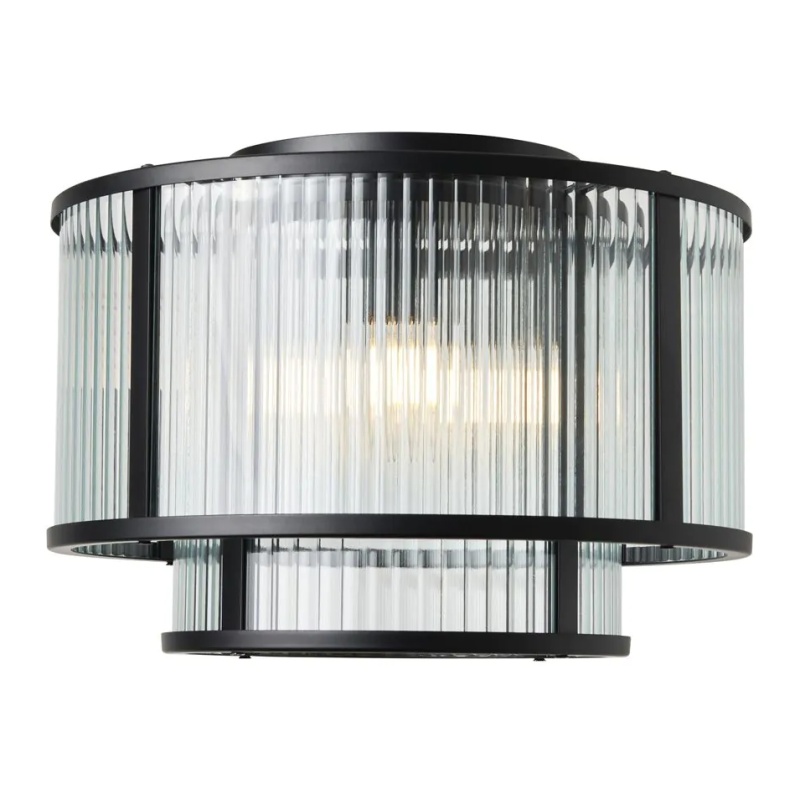 Bhs Light/Black Jasmine Ribbed Glass Flush Ceiling
