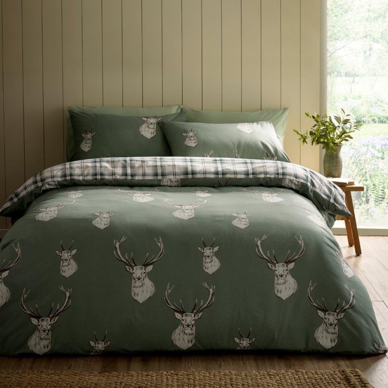 Catherine Lansfield Green Stag Duvet Set - Soft - Double