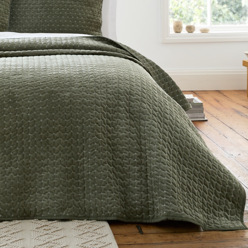Bianca Green Attica Velvet Bedspread 240X260cm