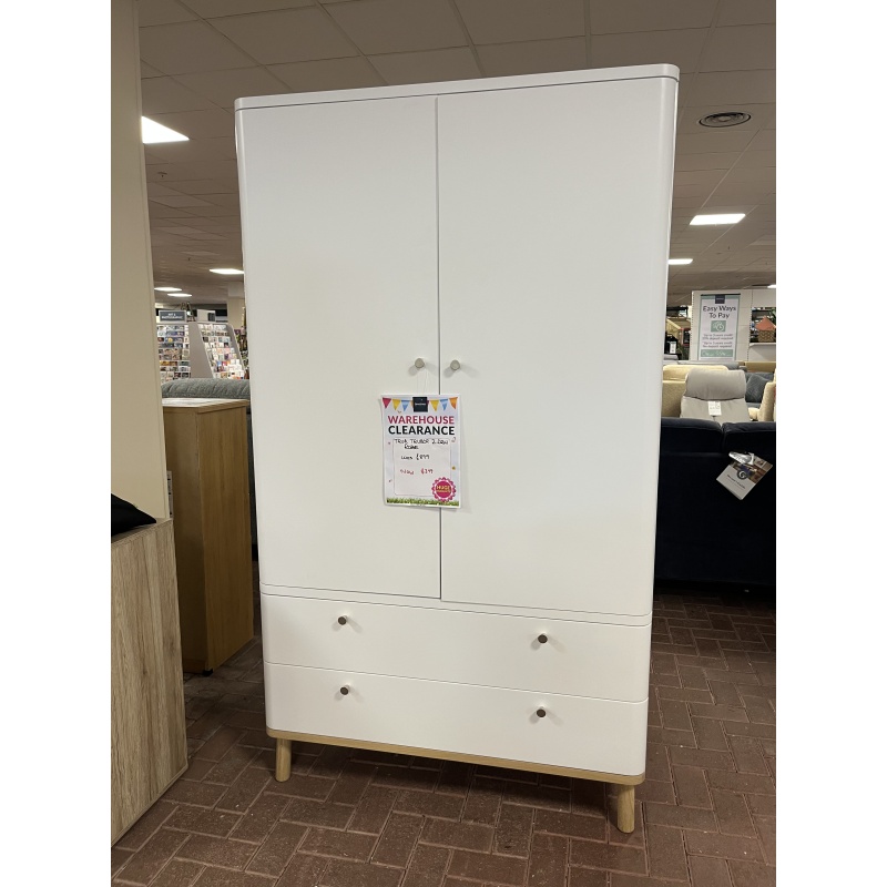 Trua 2 Drawer Wardrobe - Painted White/Lacquered Oak