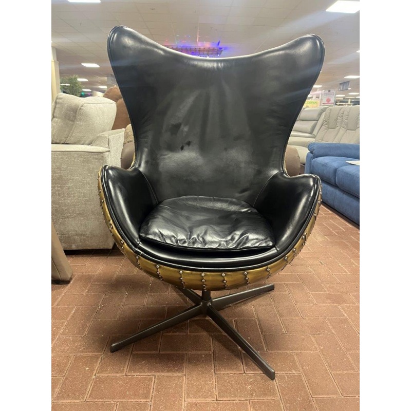 Carlton Furniture Vulcan Keeler Chair - Vintage Jet Leather & Brass