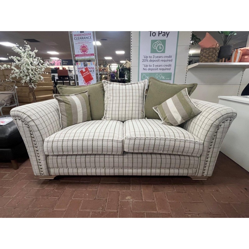 Alstons Alstons Elmswell 2 Seater Pillow Back Sofa - Pearl Pistachio Tattersall Check Fabric, Pewter Studs