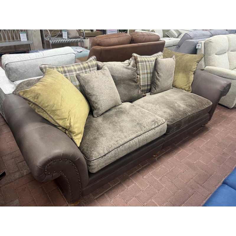 Alexander & James Alexander & James Hudson 4 Seater Pillow Back Sofa - Soul Choc Leather, Waldorf Mink Fabric