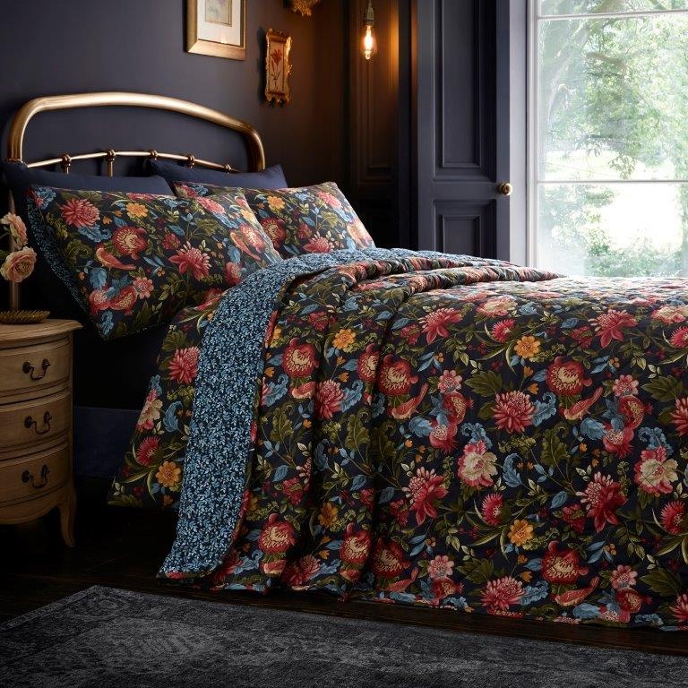 Dreams And Drapes Dark Bejewelled Duvet Set - Navy - Double