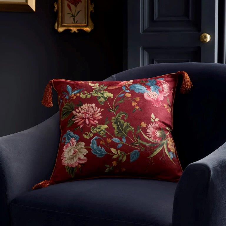 Dreams And Drapes Bejewelled Filled Cushion 43Cm - Spice