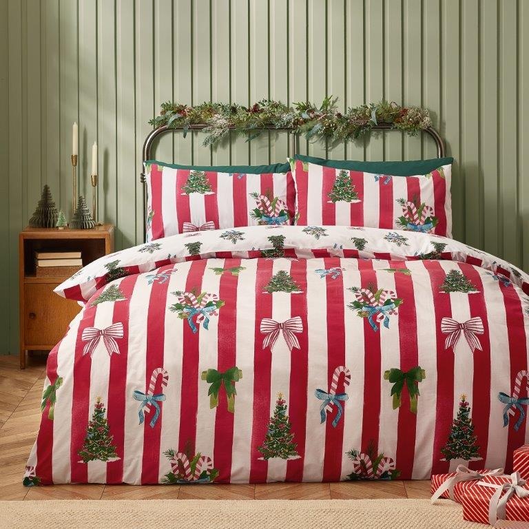 Catherine Lansfield Christmas Stripe Duvet Set - Red