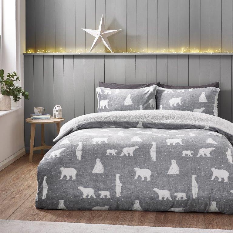 Catherine Lansfield Cosy Polar Bear Fleece Duvet Set - Grey