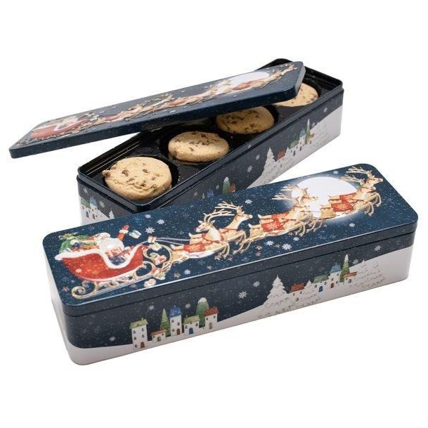 Farmhouse Biscuits Christmas Flying Santa Milk Choc Chip Tin 225g