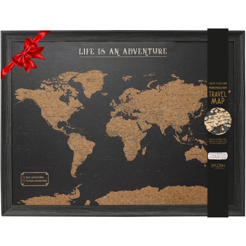 Splosh Black Small Desk Travel Map World Pin Board