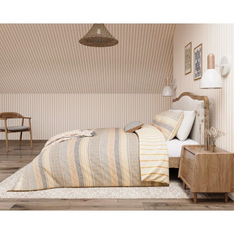 Helena Springfield Dark/Light Folk Stripe Duvet Set - Graphite/Copper - Super King