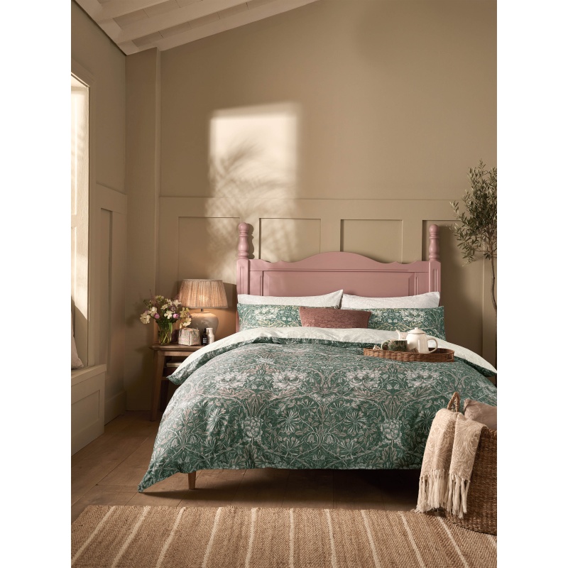 William Morris At Home Honeysuckle and Tulip Duvet Set - Sage/Plaster - King