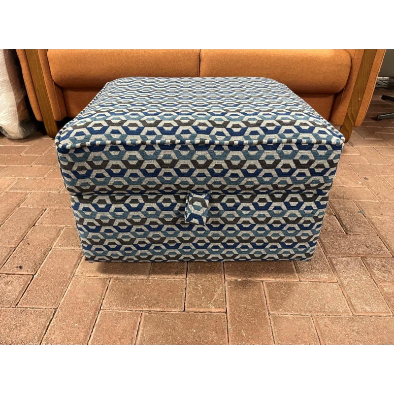 Alstons Bilbao Storage Footstool - Blue Go Hexagon Jacquard Fabric