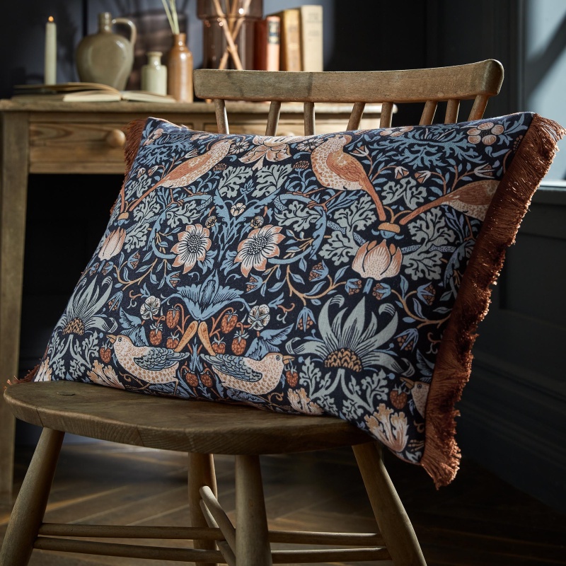 William Morris At Home Strawberry Thief 40x60cm Cushion - Blue