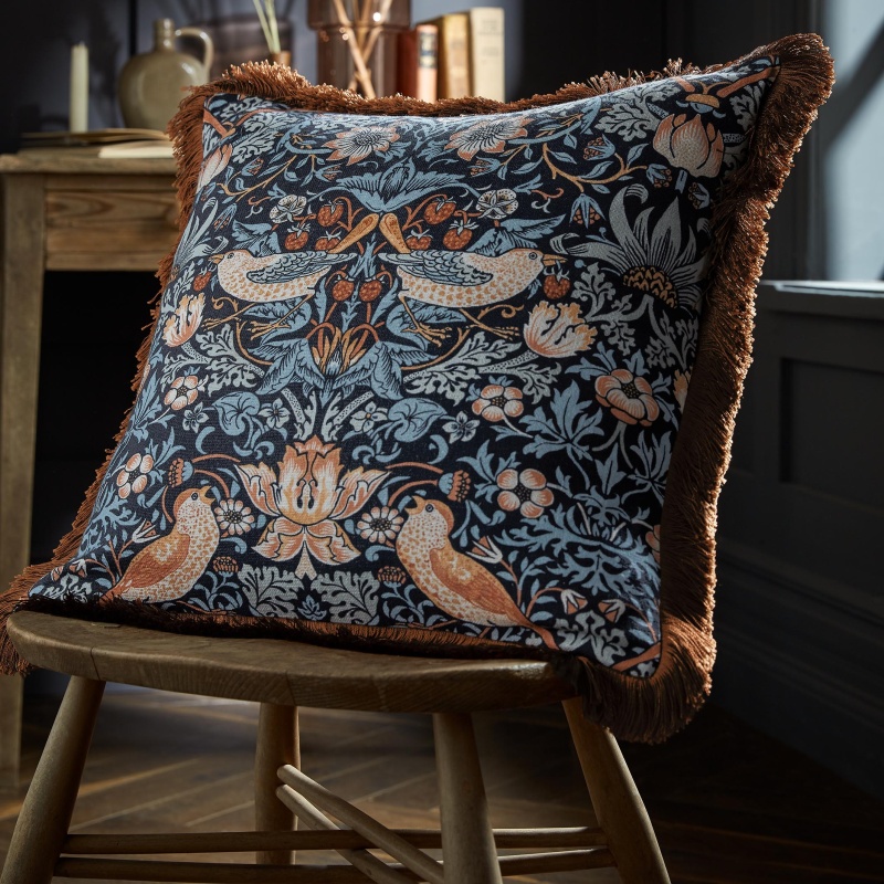 William Morris At Home Strawberry Thief 50cm Cushion - Blue