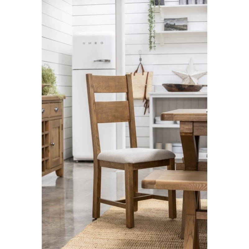 Baker Furniture Juniper Pair of Upholstered Slat Back Dining Chairs - Smoked Oak